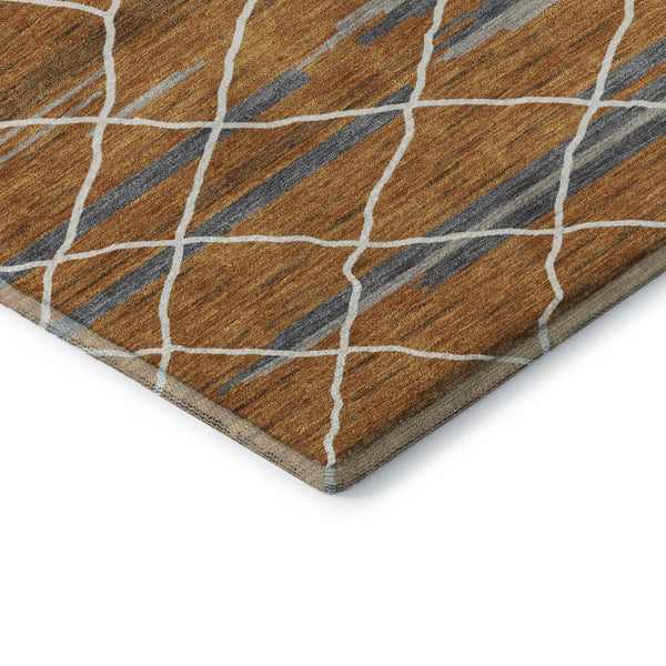 HomeRoots 8' X 10' Stylish Terra Cotta, Ivory & Gray Striped Washable Area Rug with UV Protection & Durability 680509