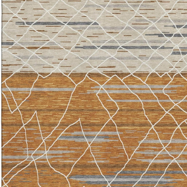 HomeRoots 8' X 10' Stylish Terra Cotta, Ivory & Gray Striped Washable Area Rug with UV Protection & Durability 680509