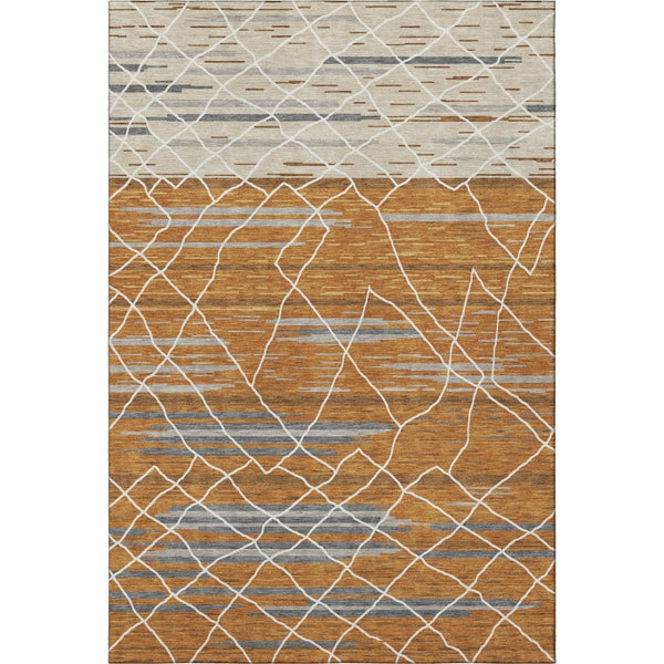 HomeRoots 8' X 10' Stylish Terra Cotta, Ivory & Gray Striped Washable Area Rug with UV Protection & Durability 680509