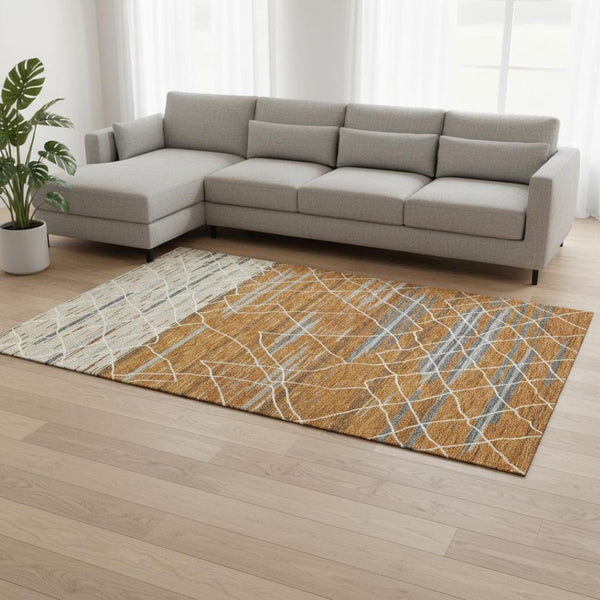 HomeRoots 9' X 12' Terra Cotta Area Rug - Stylish Striped Design, Stain Resistant, UV Protected for Durability 680510