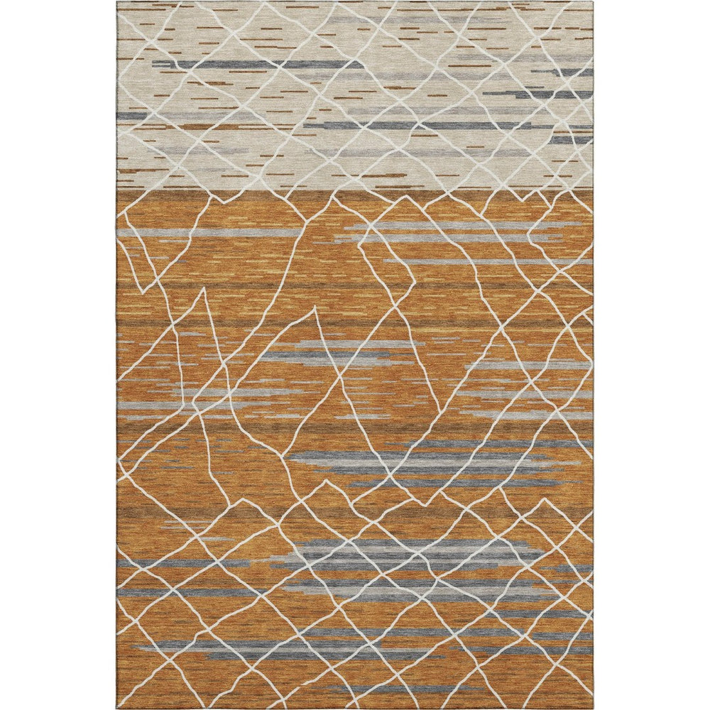 HomeRoots 9' X 12' Terra Cotta Area Rug - Stylish Striped Design, Stain Resistant, UV Protected for Durability 680510
