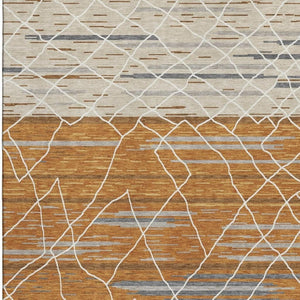 HomeRoots 9' X 12' Terra Cotta Area Rug - Stylish Striped Design, Stain Resistant, UV Protected for Durability 680510