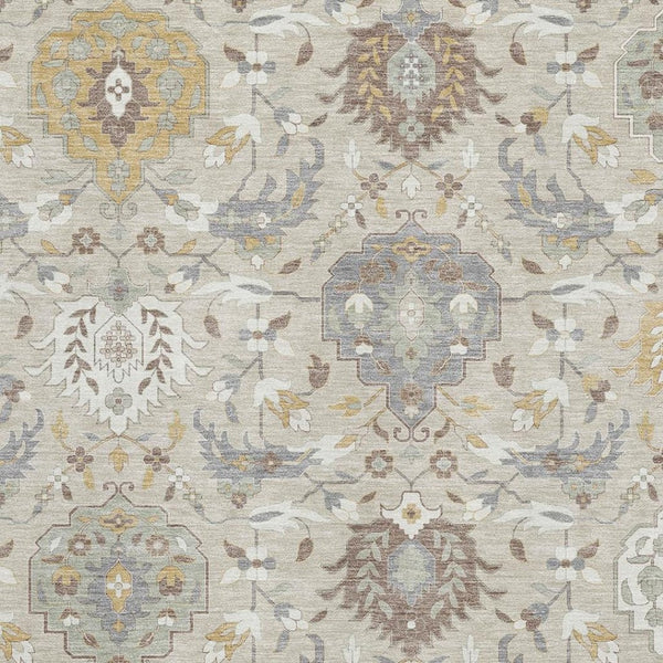 HomeRoots 5' X 8' Damask Area Rug in Beige, Gold & Gray - Washable, UV-Protected, Ideal for High-Traffic Spaces 680519