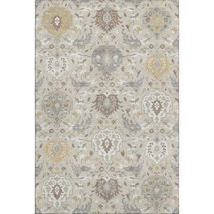 HomeRoots 10' X 14' Beige Gold Gray Damask Area Rug - Stylish, Washable, UV Protected, and Stain Resistant! 680523