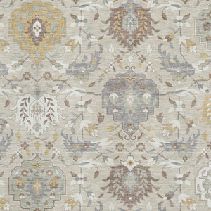 HomeRoots 10' X 14' Beige Gold Gray Damask Area Rug - Stylish, Washable, UV Protected, and Stain Resistant! 680523