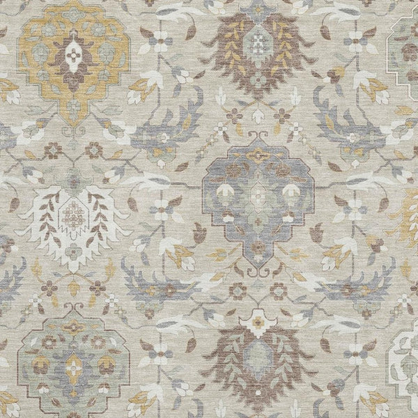 HomeRoots 10' X 14' Beige Gold Gray Damask Area Rug - Stylish, Washable, UV Protected, and Stain Resistant! 680523