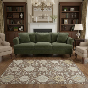 HomeRoots 5' X 8' Elegant Brown Ivory Gold Damask Area Rug - Washable, UV Protected, Stain Resistant Design 680525