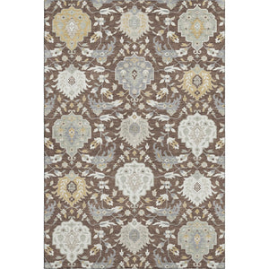 HomeRoots 9' Classic Brown Ivory Gold Damask Area Rug - Washable, UV Protected, Durable for High-Traffic Areas 680528