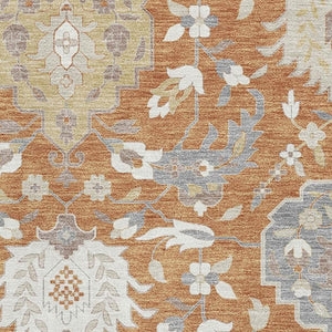 HomeRoots 5' X 8' Copper Gray & Ivory Damask Area Rug - Washable, UV Protected, Stylish & Durable for Every Home 680531