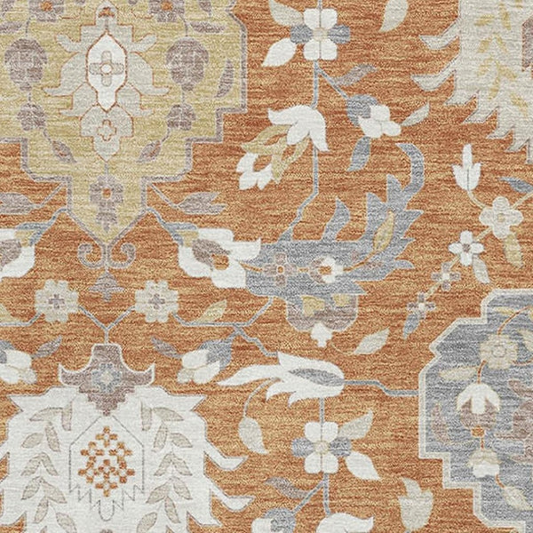 HomeRoots 5' X 8' Copper Gray & Ivory Damask Area Rug - Washable, UV Protected, Stylish & Durable for Every Home 680531