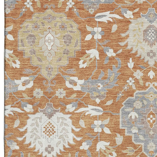 HomeRoots 5' X 8' Copper Gray & Ivory Damask Area Rug - Washable, UV Protected, Stylish & Durable for Every Home 680531