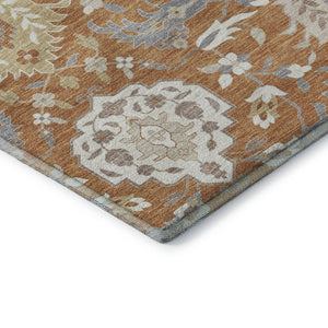 HomeRoots 8' Copper Gray and Ivory Damask Round Rug - Washable, UV-Protected, and Stain-Resistant Elegance 680532