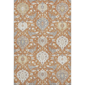 HomeRoots 8' X 10' Copper Gray & Ivory Damask Washable Area Rug - UV Protected, Stain Resistant & Durable! 680533