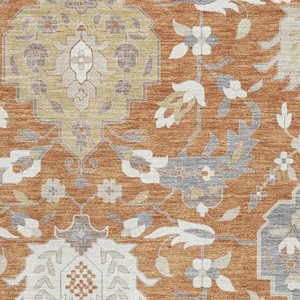 HomeRoots 8' X 10' Copper Gray & Ivory Damask Washable Area Rug - UV Protected, Stain Resistant & Durable! 680533