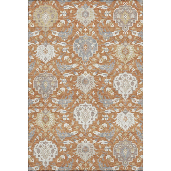 HomeRoots 9' X 12' Elegant Copper Gray Damask Area Rug - Washable, UV Protected, Perfect for High-Traffic Spaces 680534