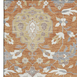 HomeRoots 9' X 12' Elegant Copper Gray Damask Area Rug - Washable, UV Protected, Perfect for High-Traffic Spaces 680534