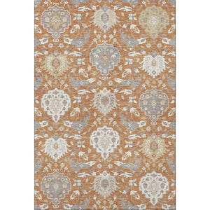 HomeRoots 10' Copper Gray and Ivory Damask Washable Area Rug – Durable, UV Protected, Stylish for Busy Homes 680535