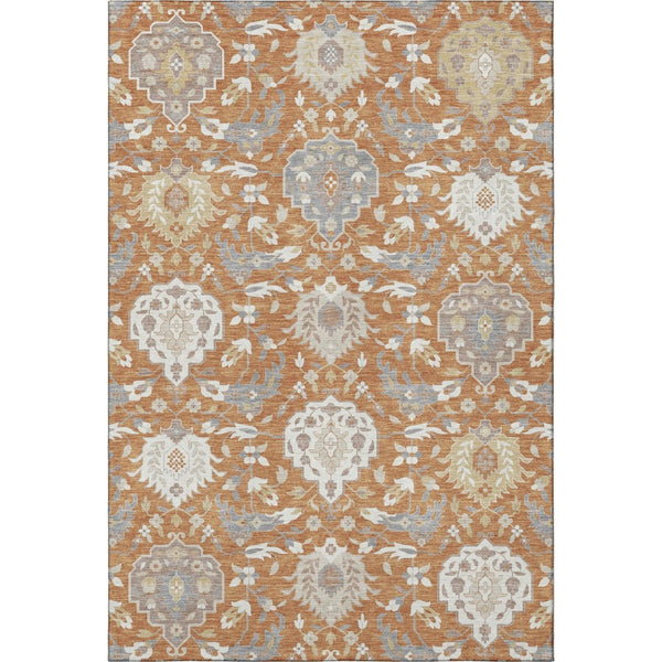 HomeRoots 10' Copper Gray and Ivory Damask Washable Area Rug – Durable, UV Protected, Stylish for Busy Homes 680535