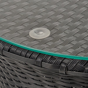 English Elm Christopher Knight Home® - KONO Woven Outdoor 3-Piece Patio Chat Set with Aluminum Frame, Tempered Glass Table, Cushions Black+Ivory 53142.00ALU