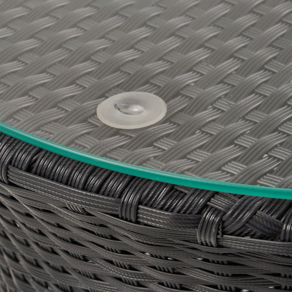 English Elm Christopher Knight Home® - KONO Woven Outdoor 3-Piece Patio Chat Set with Aluminum Frame, Tempered Glass Table, Cushions Black+Ivory 53142.00ALU