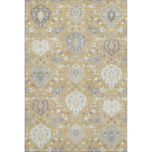 HomeRoots 5' X 8' Gold Gray Ivory Damask Area Rug - Washable, UV Protected, Stain-Resistant for Busy Homes 680537