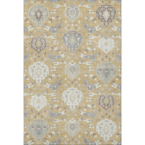 HomeRoots 5' X 8' Gold Gray Ivory Damask Area Rug - Washable, UV Protected, Stain-Resistant for Busy Homes 680537