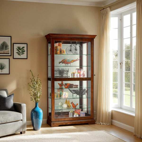 Hekman Furniture 680537 Tyler Curio Cabinet - Lighted Glass Display With Adjustable Shelves & Elegant Cherry Finish Cherry Bordeaux Tyler Curio Cabinet 680537