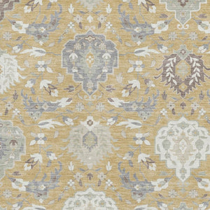 HomeRoots 8' X 10' Gold Gray Ivory Damask Area Rug - Washable, UV Protected & Stain Resistant for Any Space 680539