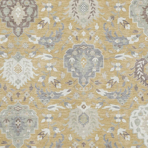 HomeRoots 10' Gold, Gray & Ivory Damask Washable Area Rug - UV Protected, Stain-Resistant for Family Homes 680541