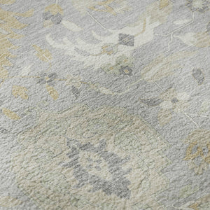 HomeRoots 8' Gray Beige Ivory Damask Washable Round Rug - Durable, UV-Protected Elegance for Any Space 680544
