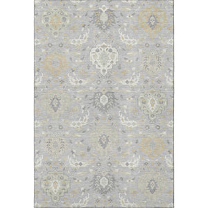 HomeRoots 9' X 12' Washable Gray Beige Ivory Damask Area Rug - Stain Resistant, UV Protected & Durable Home Decor 680546