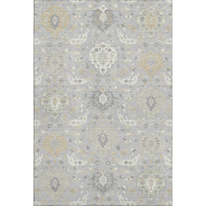 HomeRoots 10' X 14' Washable Gray Beige Ivory Damask Area Rug with UV Protection for High-Traffic Spaces 680547