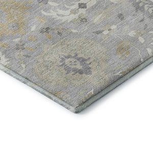 HomeRoots 10' X 14' Washable Gray Beige Ivory Damask Area Rug with UV Protection for High-Traffic Spaces 680547
