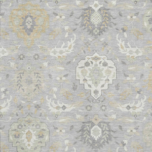 HomeRoots 10' X 14' Washable Gray Beige Ivory Damask Area Rug with UV Protection for High-Traffic Spaces 680547