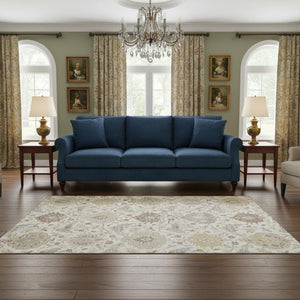 HomeRoots 5' X 8' Damask Washable Area Rug – Elegant Ivory, Beige & Gray with UV Protection for Homes 680549