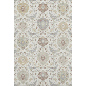 HomeRoots 5' X 8' Damask Washable Area Rug – Elegant Ivory, Beige & Gray with UV Protection for Homes 680549
