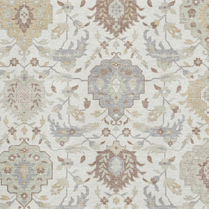 HomeRoots 5' X 8' Damask Washable Area Rug – Elegant Ivory, Beige & Gray with UV Protection for Homes 680549