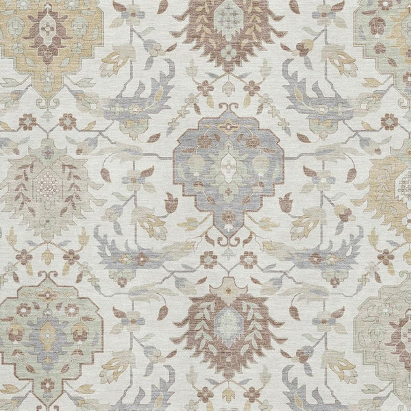 HomeRoots 5' X 8' Damask Washable Area Rug – Elegant Ivory, Beige & Gray with UV Protection for Homes 680549