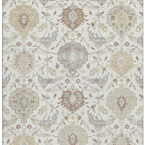 HomeRoots 5' X 8' Damask Washable Area Rug – Elegant Ivory, Beige & Gray with UV Protection for Homes 680549