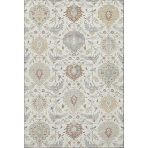 HomeRoots 8' X 10' Ivory Beige Gray Damask Area Rug - Washable, UV Protected, Stain-Resistant Luxury Design 680551