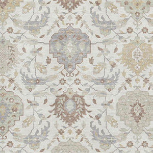 HomeRoots 9' X 12' Ivory Beige & Gray Damask Area Rug - Durable, Stain-Resistant, UV Protected for Homes 680552