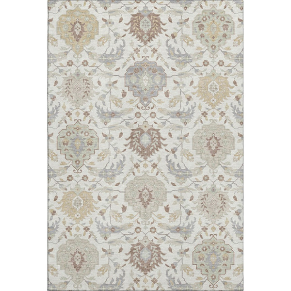 HomeRoots 10' X 14' Ivory Beige & Gray Damask Washable Area Rug - Durable Elegance with UV Protection! 680553