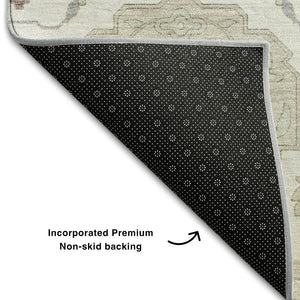 HomeRoots 10' X 14' Ivory Beige & Gray Damask Washable Area Rug - Durable Elegance with UV Protection! 680553