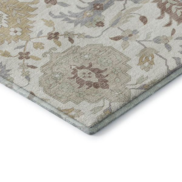 HomeRoots 10' X 14' Ivory Beige & Gray Damask Washable Area Rug - Durable Elegance with UV Protection! 680553
