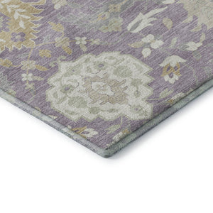 HomeRoots 5' X 8' Elegant Lavender Gold Ivory Damask Area Rug - Washable, UV Protected, Durable & Stylish! 680555