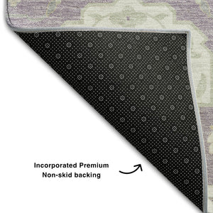 HomeRoots 8' X 10' Elegant Lavender Gold Ivory Damask Washable Area Rug with UV Protection for Homes 680557