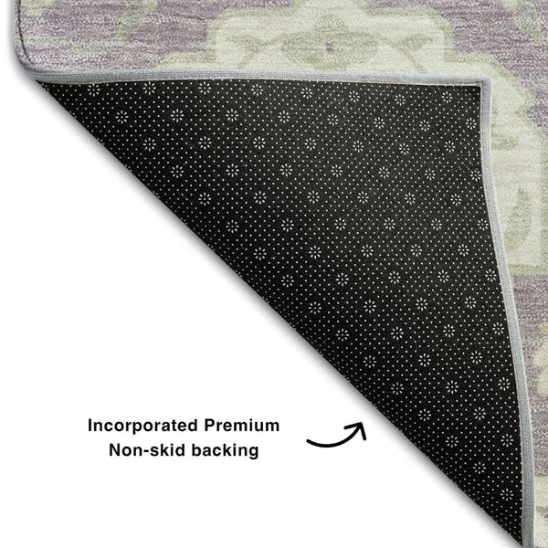 HomeRoots 8' X 10' Elegant Lavender Gold Ivory Damask Washable Area Rug with UV Protection for Homes 680557