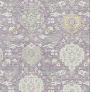 HomeRoots 8' X 10' Elegant Lavender Gold Ivory Damask Washable Area Rug with UV Protection for Homes 680557