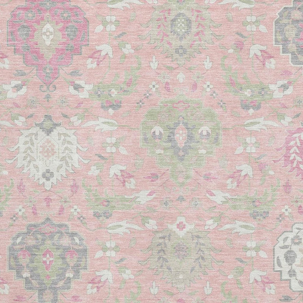 HomeRoots 5' X 8' Washable Damask Area Rug in Pink, Gray & Ivory - UV Protected, Durable & Stylish for Homes 680567