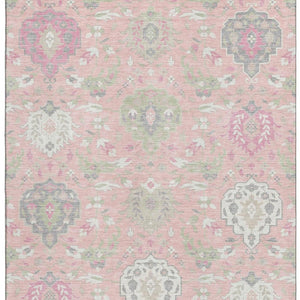 HomeRoots 5' X 8' Washable Damask Area Rug in Pink, Gray & Ivory - UV Protected, Durable & Stylish for Homes 680567